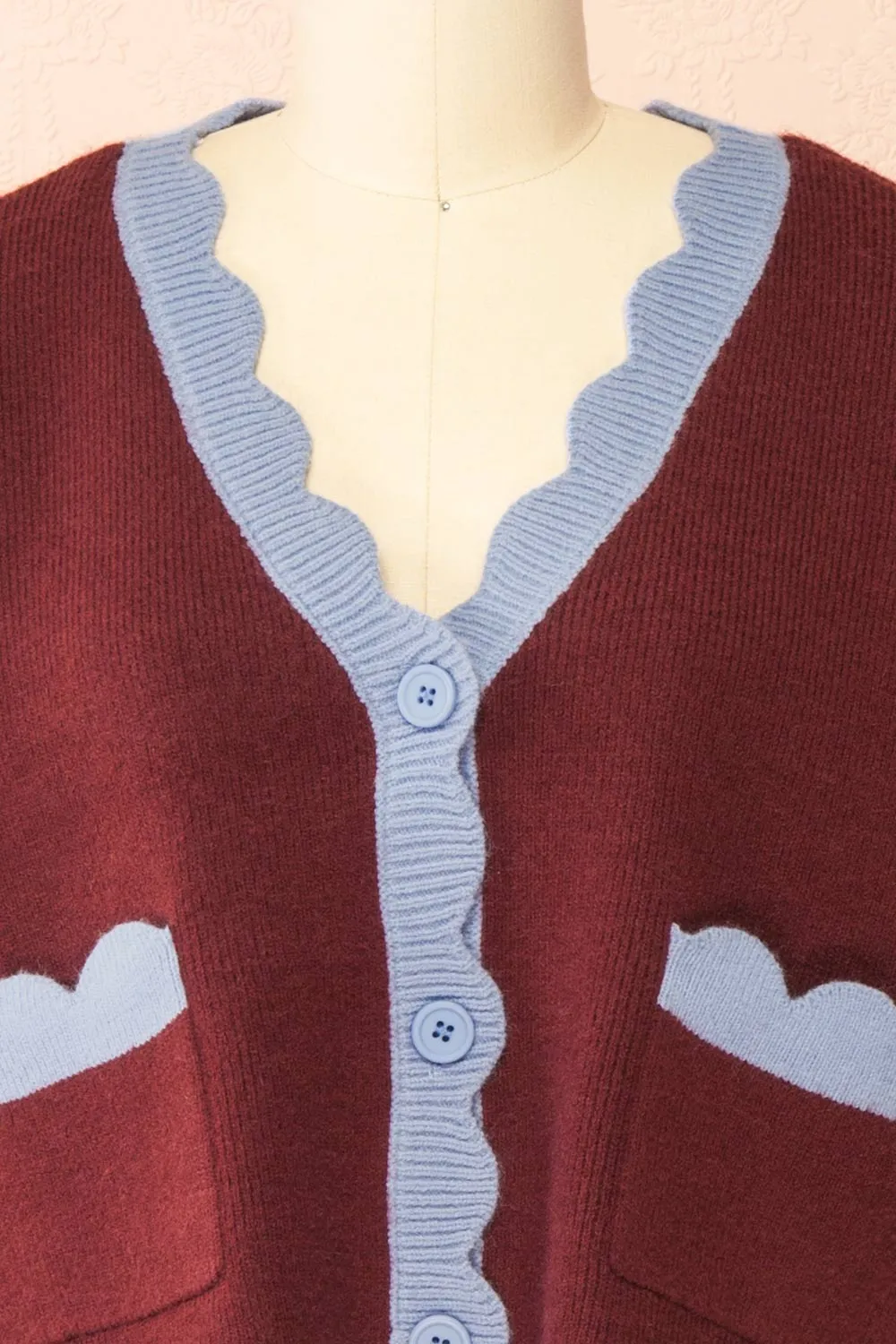 Sayda Burgundy | Cropped Cardigan with Scalloped Hem sold by Boutique 1861 product image thumbnail 5