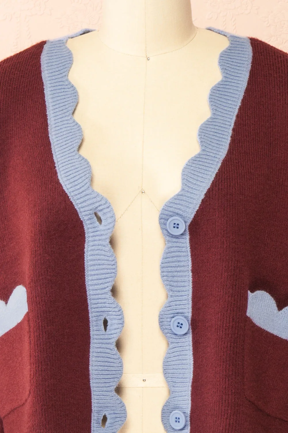 Sayda Burgundy | Cropped Cardigan with Scalloped Hem sold by Boutique 1861 product image thumbnail 3