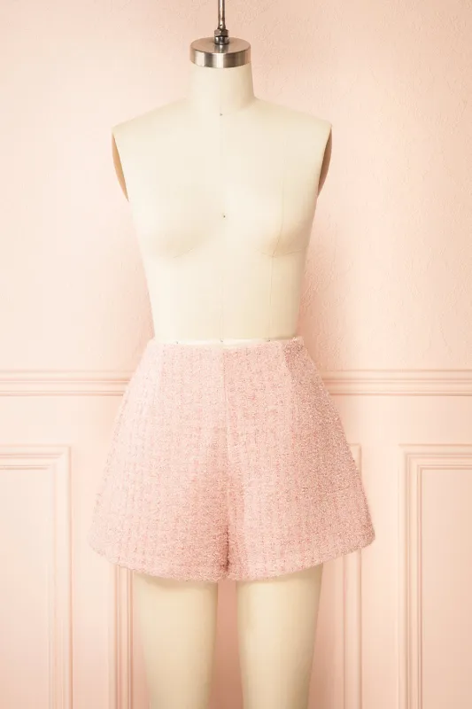 Zarah | Sparkling Pink Tweed Shorts sold by Boutique 1861