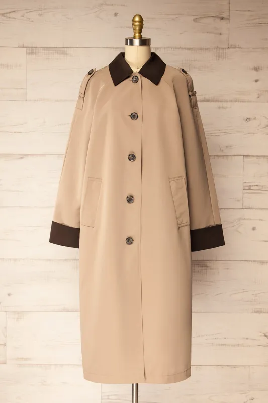 Bursa | Straight Beige and Brown Trench Coat sold by Boutique 1861