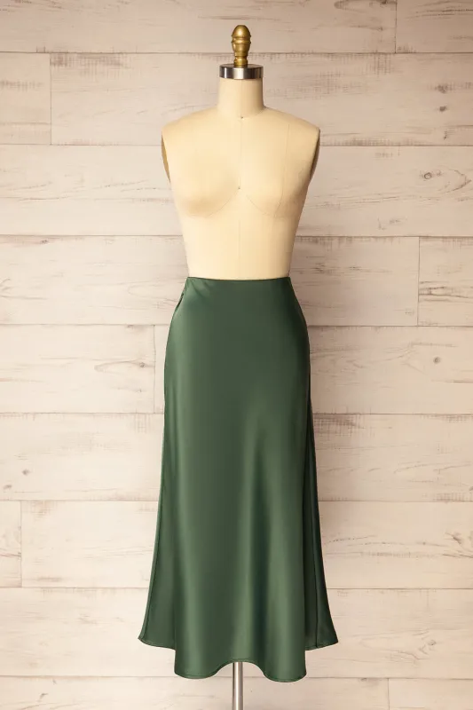Molokai | Midi Emerald Satin Skirt sold by Boutique 1861