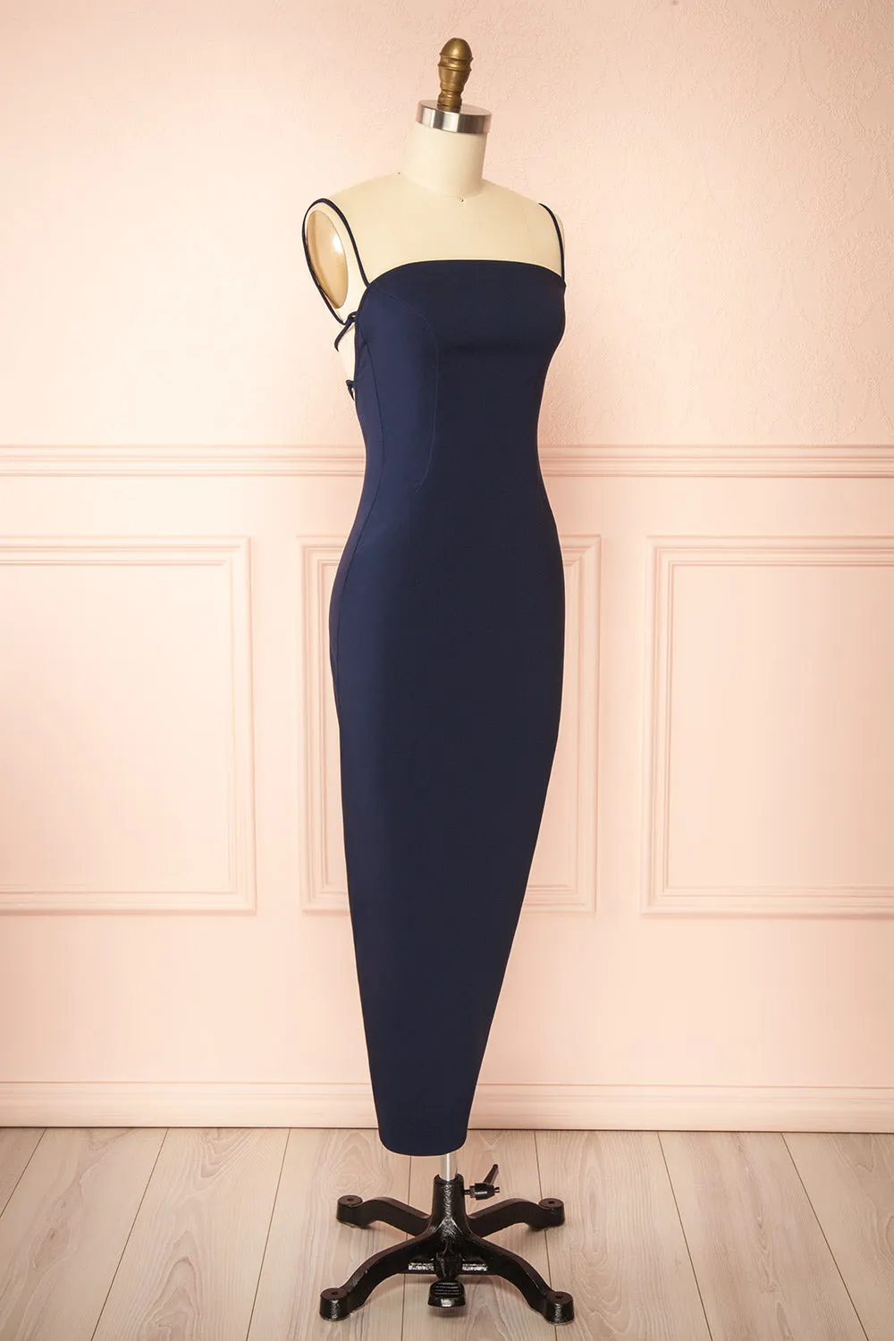 Arannia Navy | Fitted Midi Dress with Laced Back sold by Boutique 1861 product image thumbnail 5