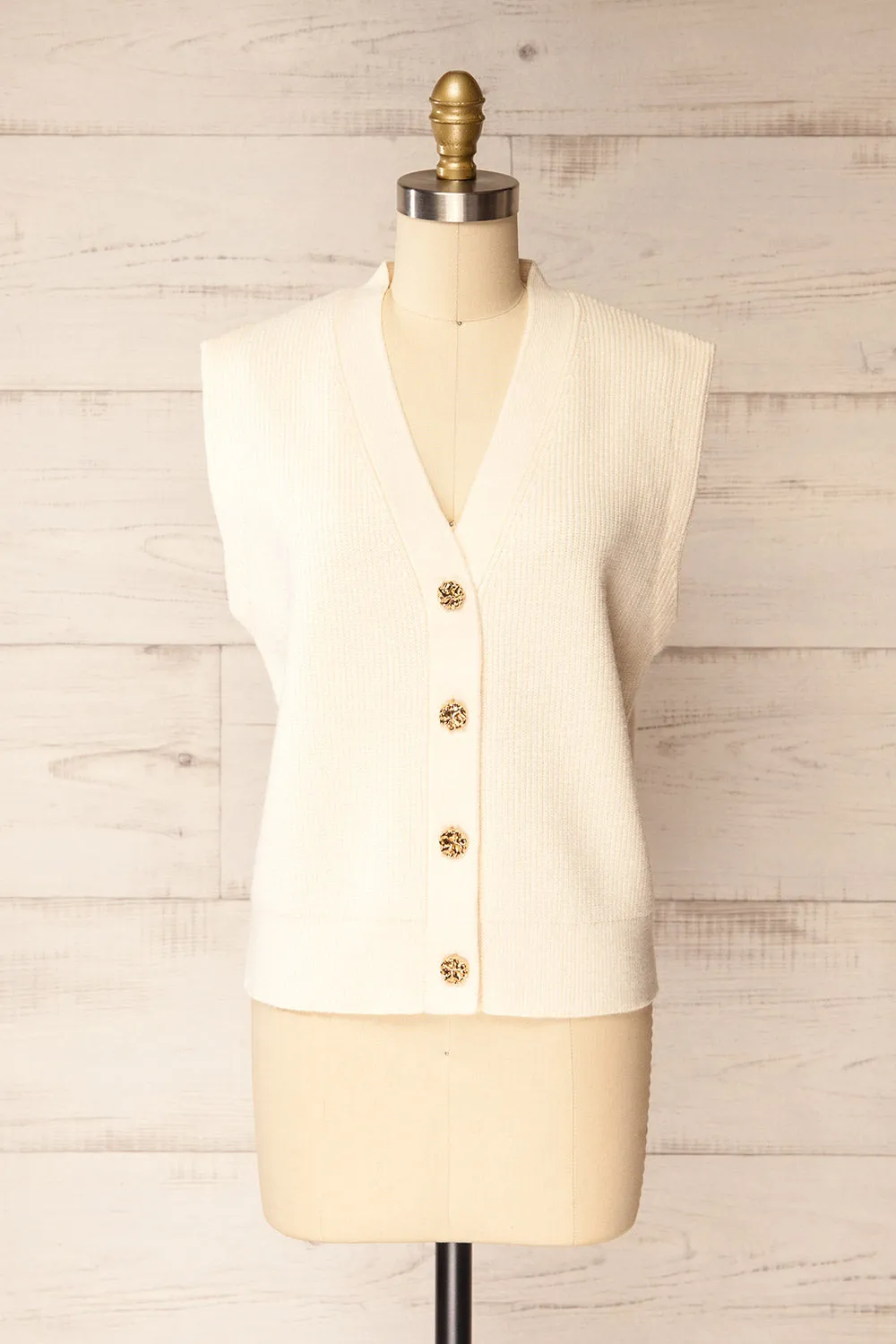 Castelo | Ivory Sleeveless Knit Vest with Golden Buttons sold by Boutique 1861