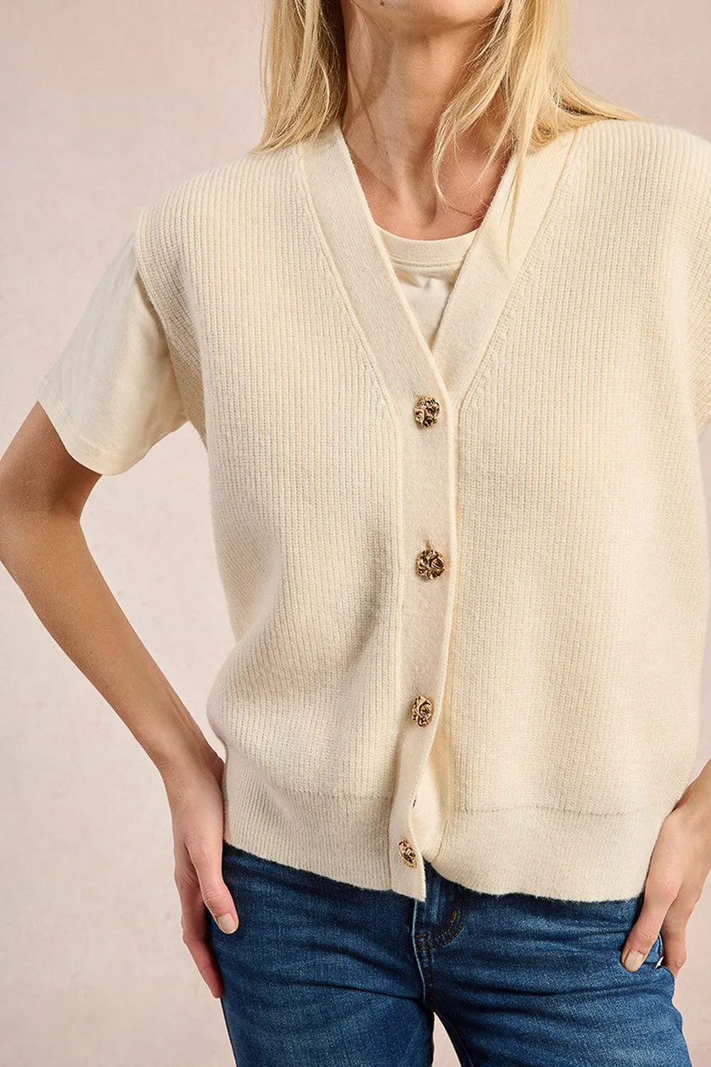 Castelo | Ivory Sleeveless Knit Vest with Golden Buttons sold by Boutique 1861 product image thumbnail 5