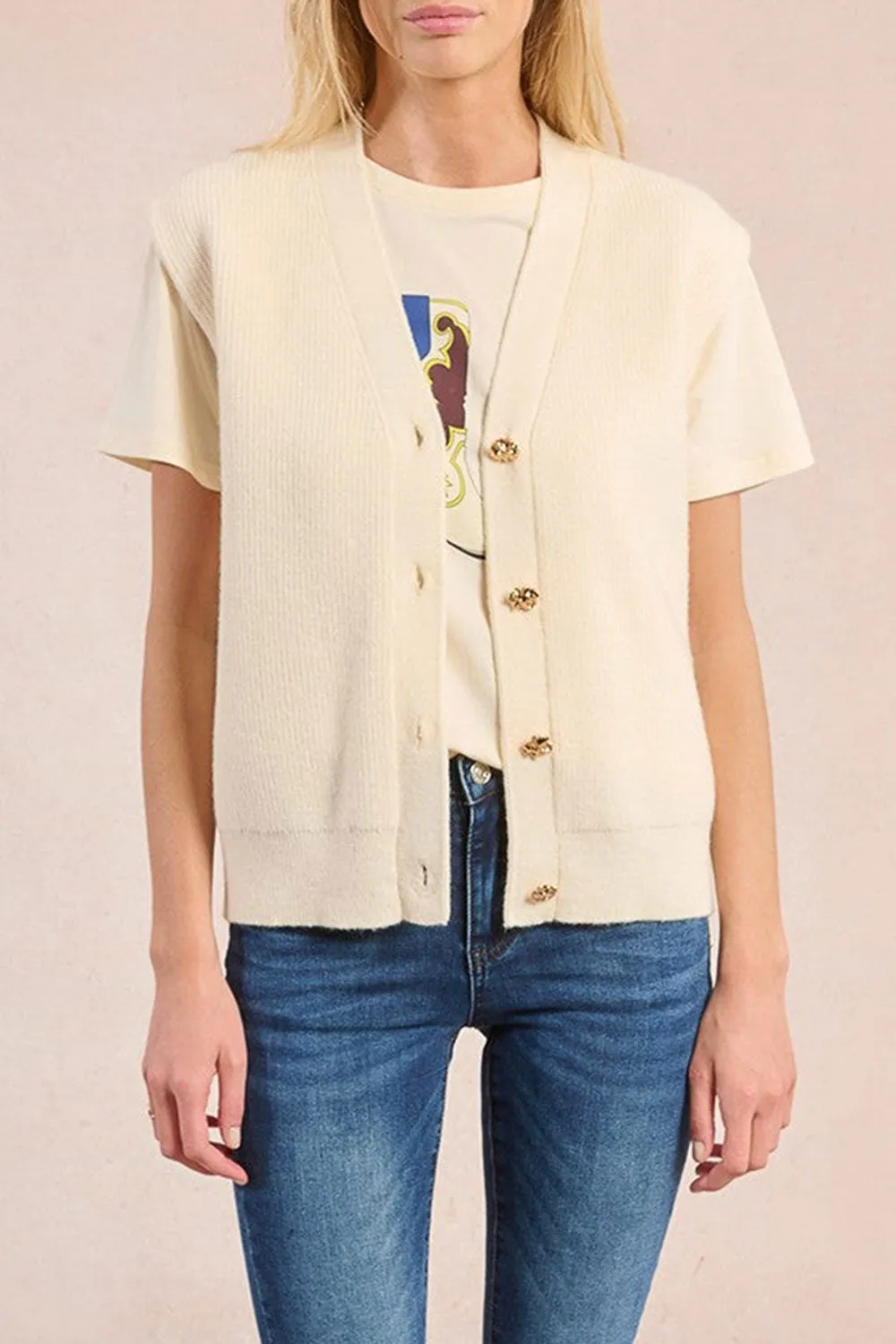 Castelo | Ivory Sleeveless Knit Vest with Golden Buttons sold by Boutique 1861 product image thumbnail 3
