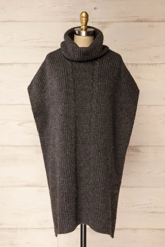 Erzurum | Grey Knit Turtleneck Poncho sold by Boutique 1861
