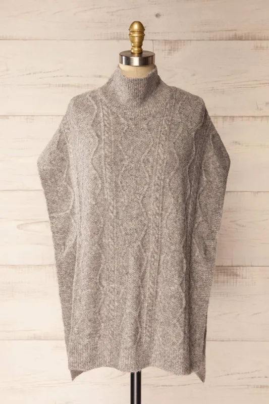 Brehat Grey | Knit Poncho sold by Boutique 1861