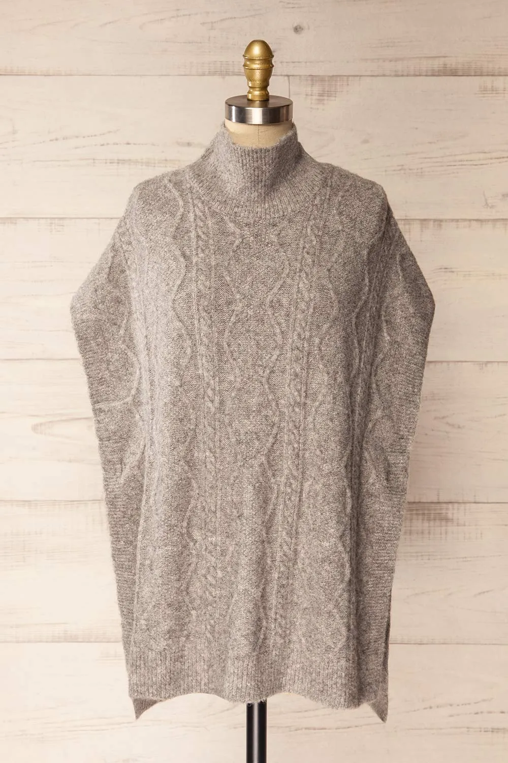 Brehat Grey | Knit Poncho sold by Boutique 1861