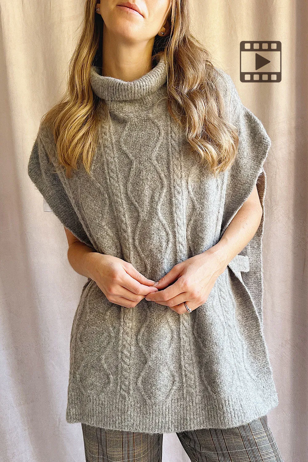Brehat Grey | Knit Poncho sold by Boutique 1861 product image thumbnail 2