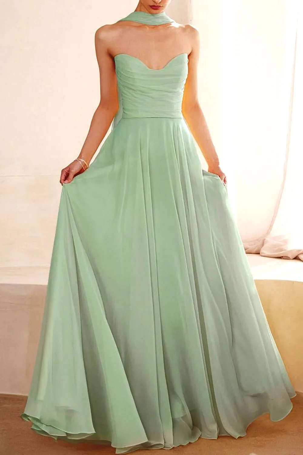 Janie Sage | Chiffon Maxi Dress with Sweetheart Neckline and Scarf sold by Boutique 1861 product image thumbnail 2