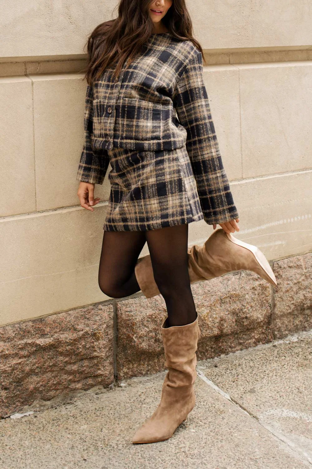 Phidim Plaid | Short High-Waisted Skirt by Dailystory sold by Boutique 1861 product image thumbnail 4