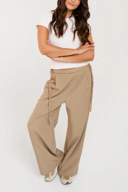Lassey Taupe | Loose Fit Pants with Adjustable Ties by Dailystory sold by Boutique 1861