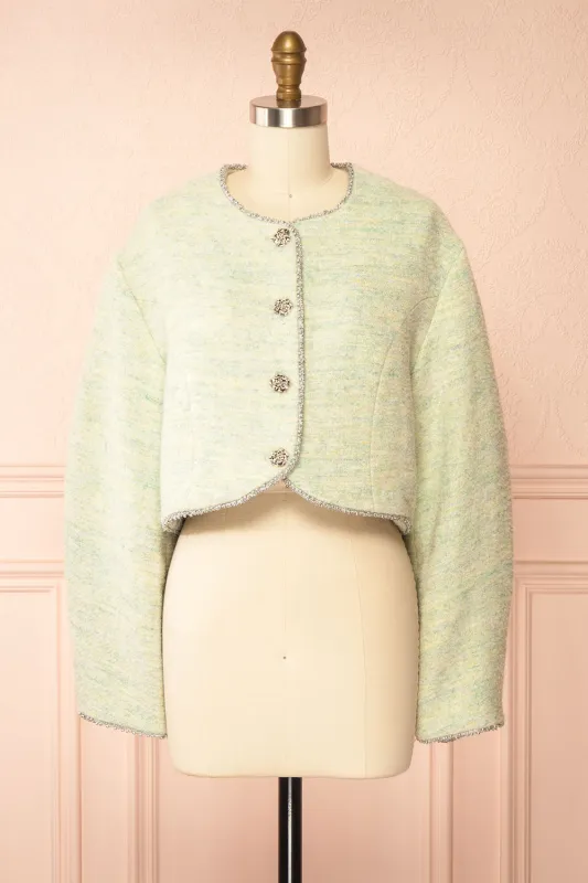 Cendrine Sage | Tweed Blazer with Ample Sleeves sold by Boutique 1861