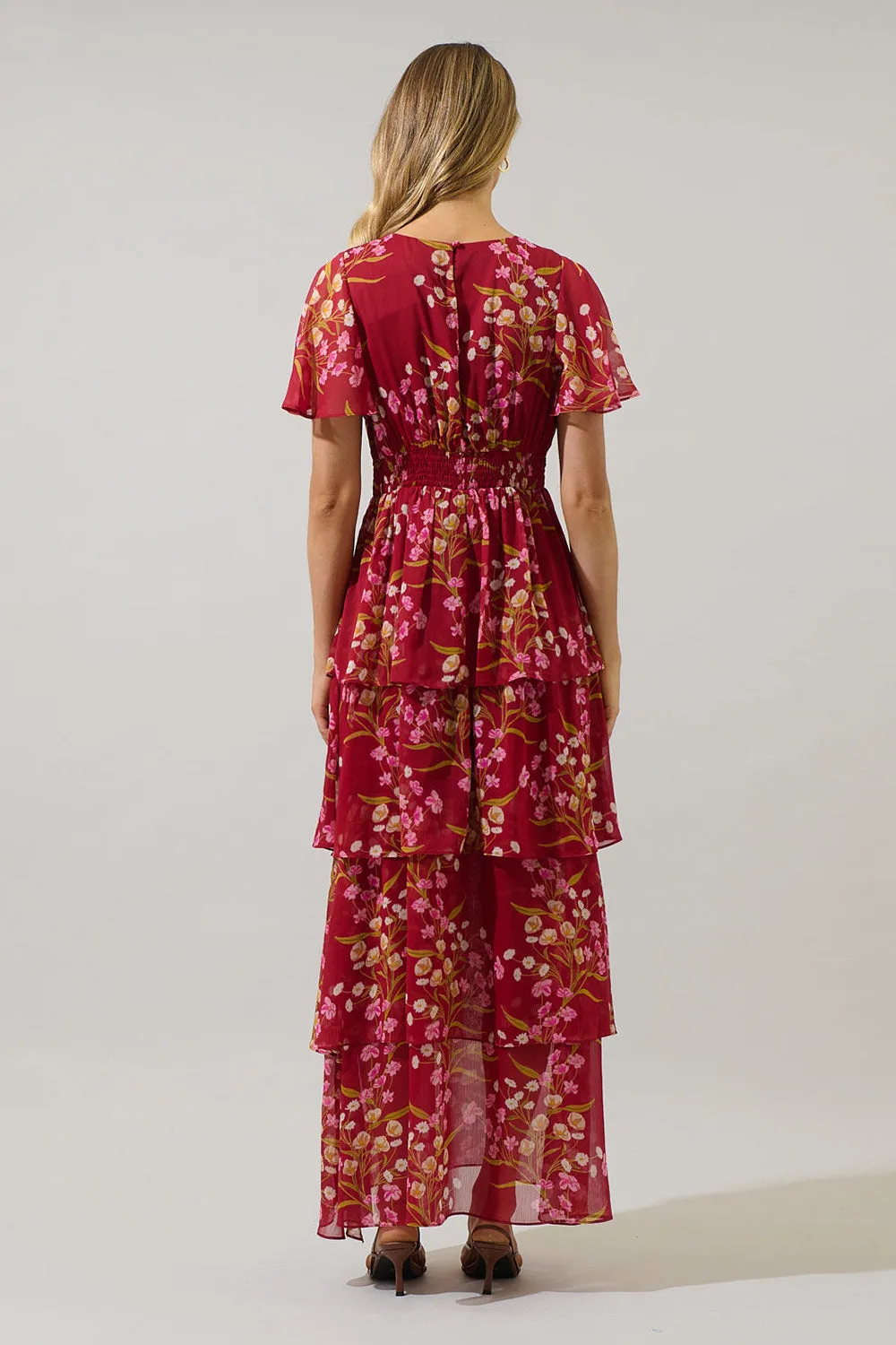 Ginna | Tiered Burgundy Maxi Dress with Floral Pattern sold by Boutique 1861 product image thumbnail 5