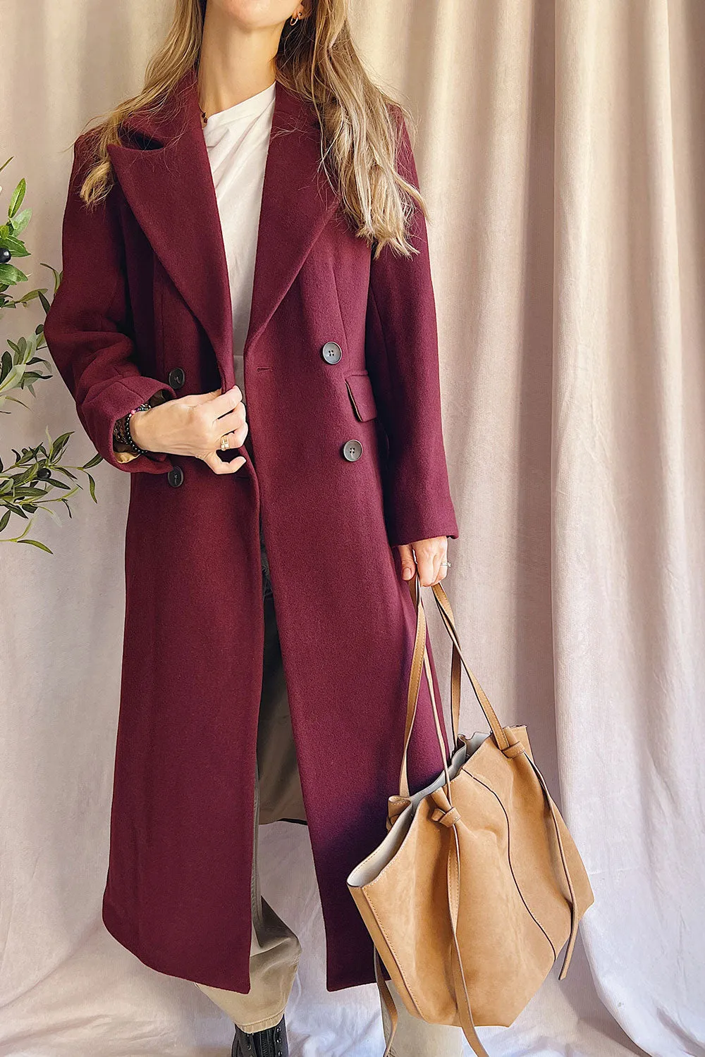 Lagos | Long Burgundy Coat with Lapel Collar sold by Boutique 1861 product image thumbnail 2
