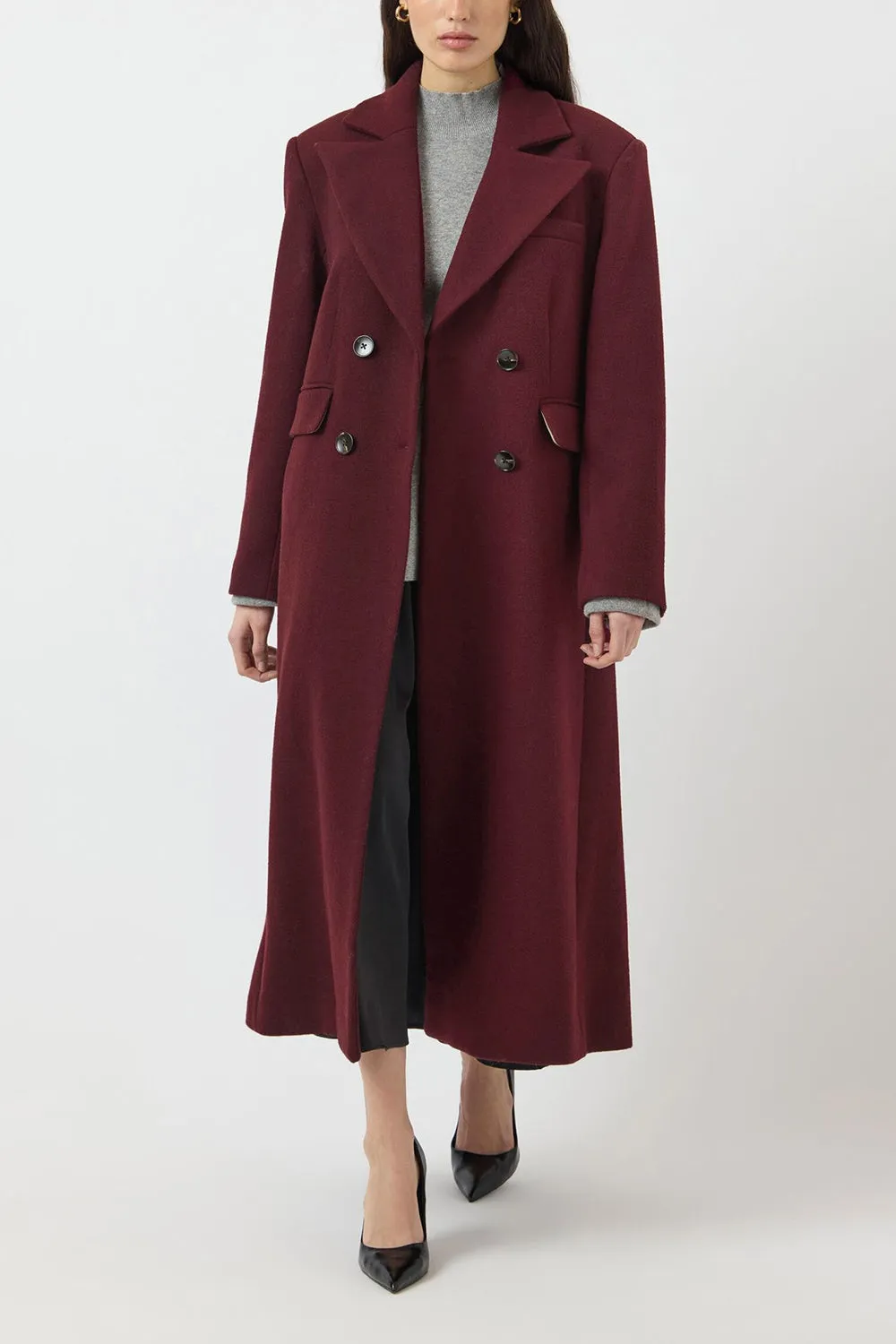 Lagos | Long Burgundy Coat with Lapel Collar sold by Boutique 1861 product image thumbnail 3