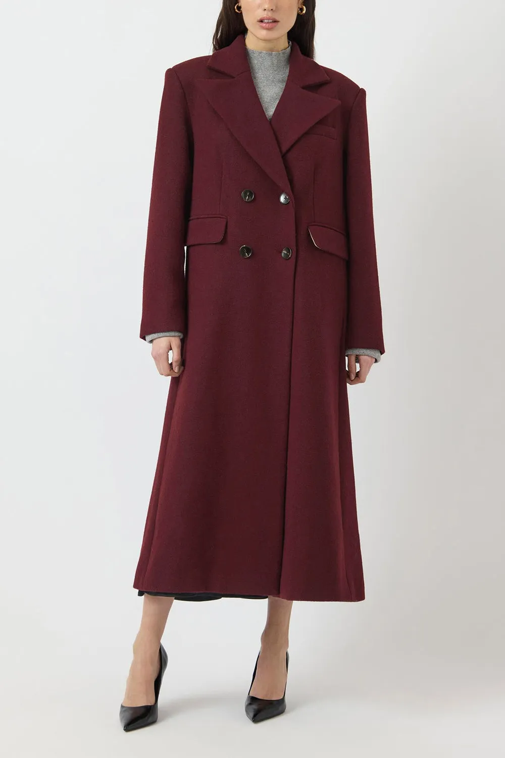 Lagos | Long Burgundy Coat with Lapel Collar sold by Boutique 1861 product image thumbnail 4