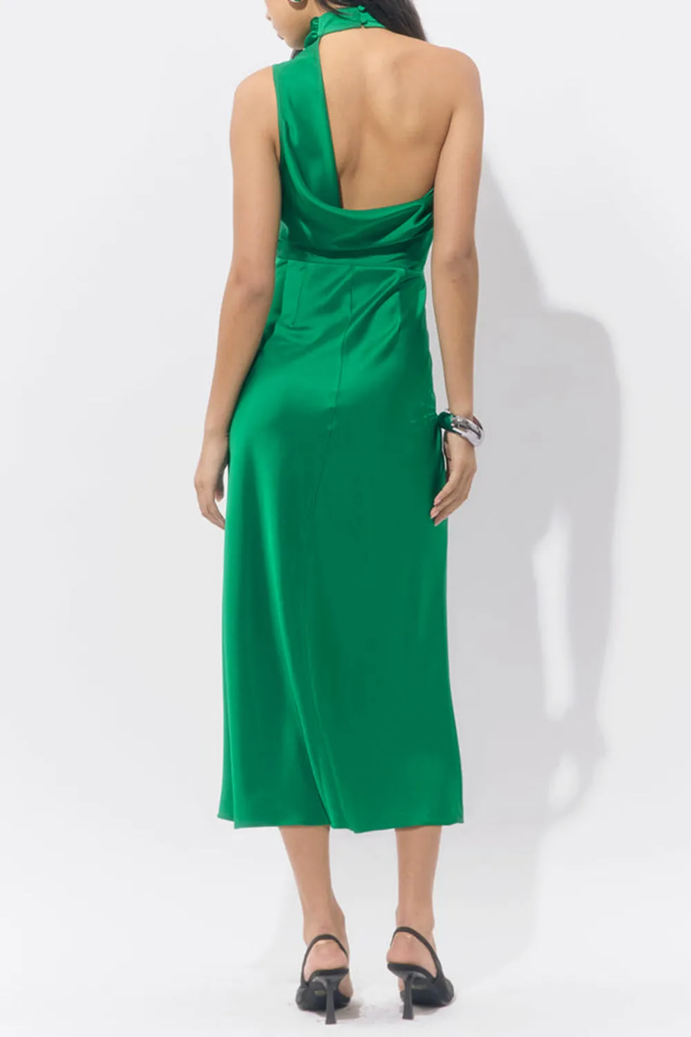 Khaoula | Green Satin Asymmetrical Halter Neck Dress sold by Boutique 1861 product image thumbnail 2