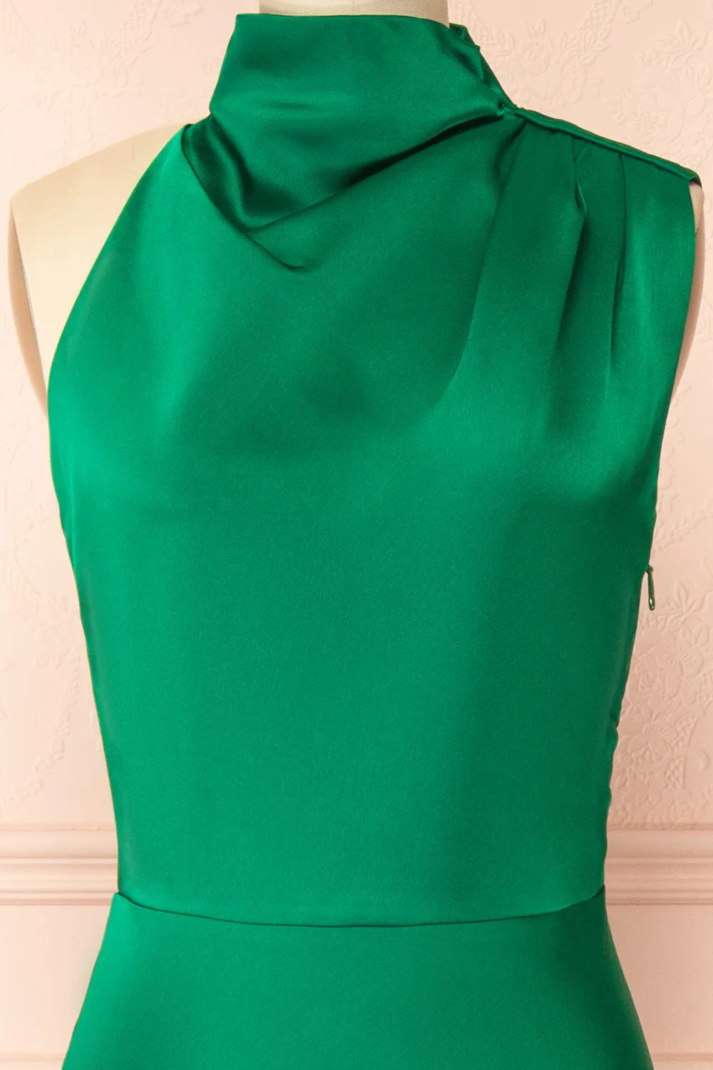 Khaoula | Green Satin Asymmetrical Halter Neck Dress sold by Boutique 1861 product image thumbnail 5