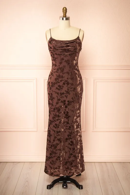 Haylin Brown | Velvet Floral Fitted Maxi Dress sold by Boutique 1861