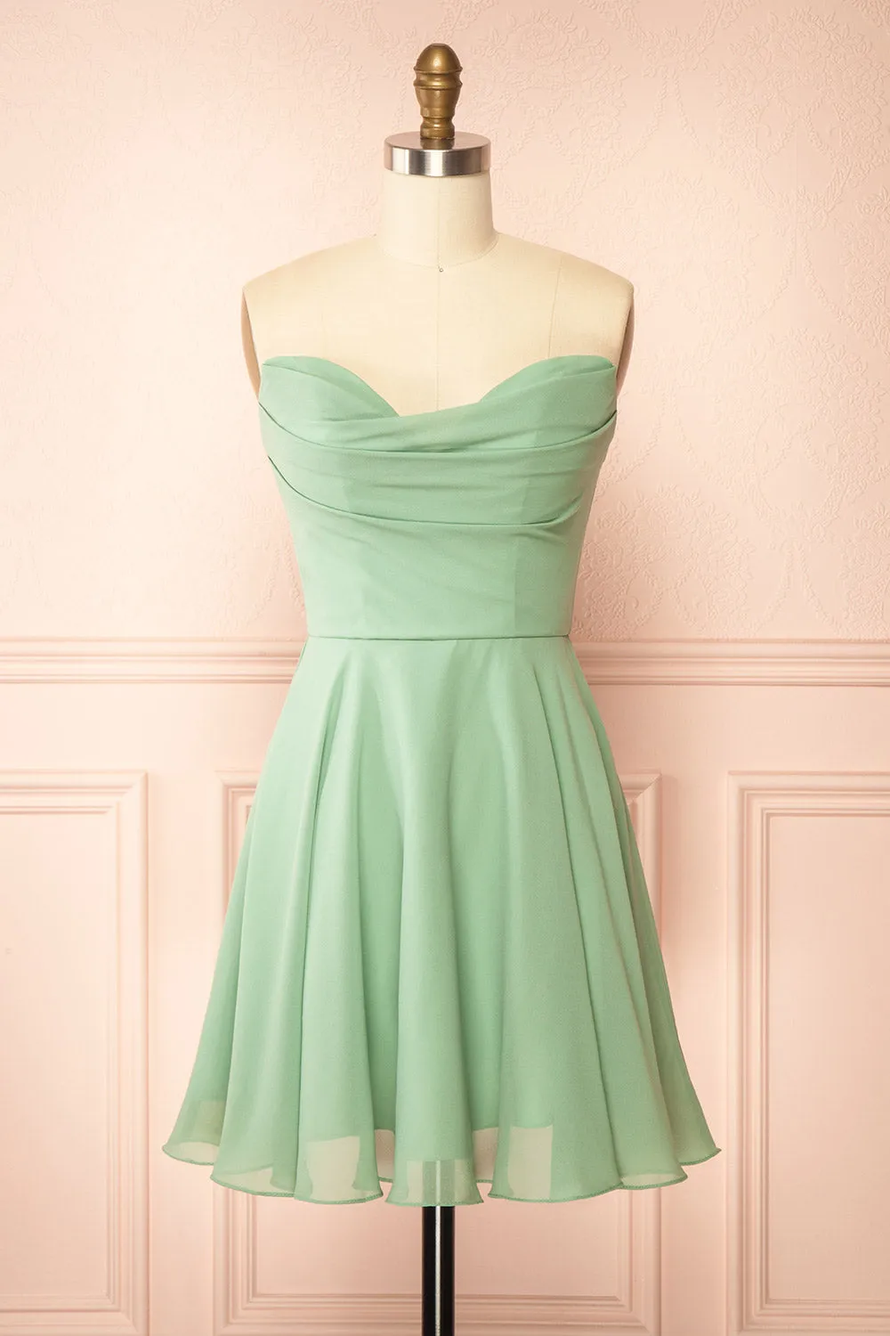 Tamy Sage | Short Chiffon Dress with Sweetheart Neckline sold by Boutique 1861