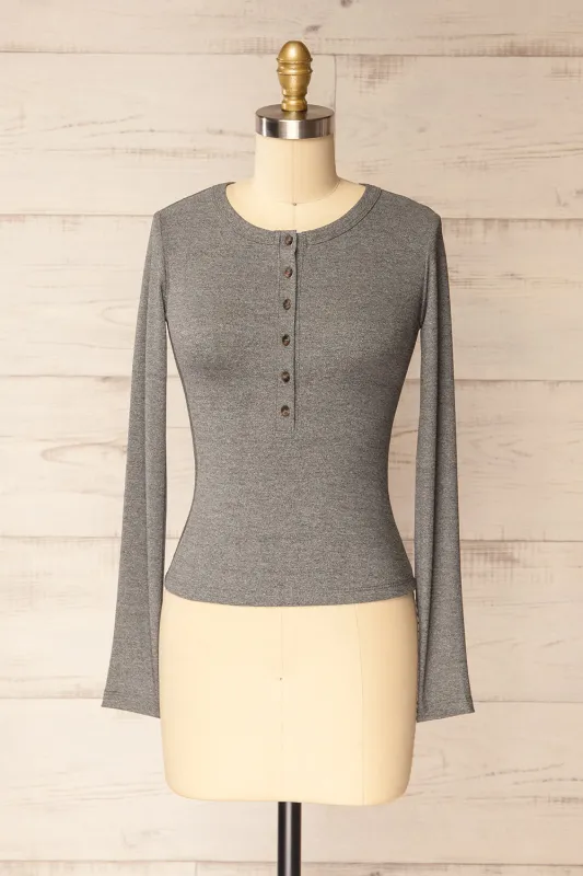 Poway Grey | Long Sleeve Fitted Ribbed Top sold by Boutique 1861