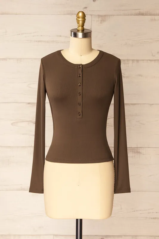 Poway Brown | Long Sleeve Fitted Ribbed Top sold by Boutique 1861