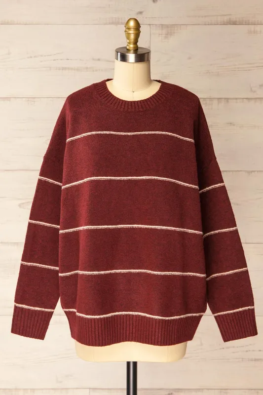 Hurst | Burgundy with Stripes Oversized Sweater sold by Boutique 1861