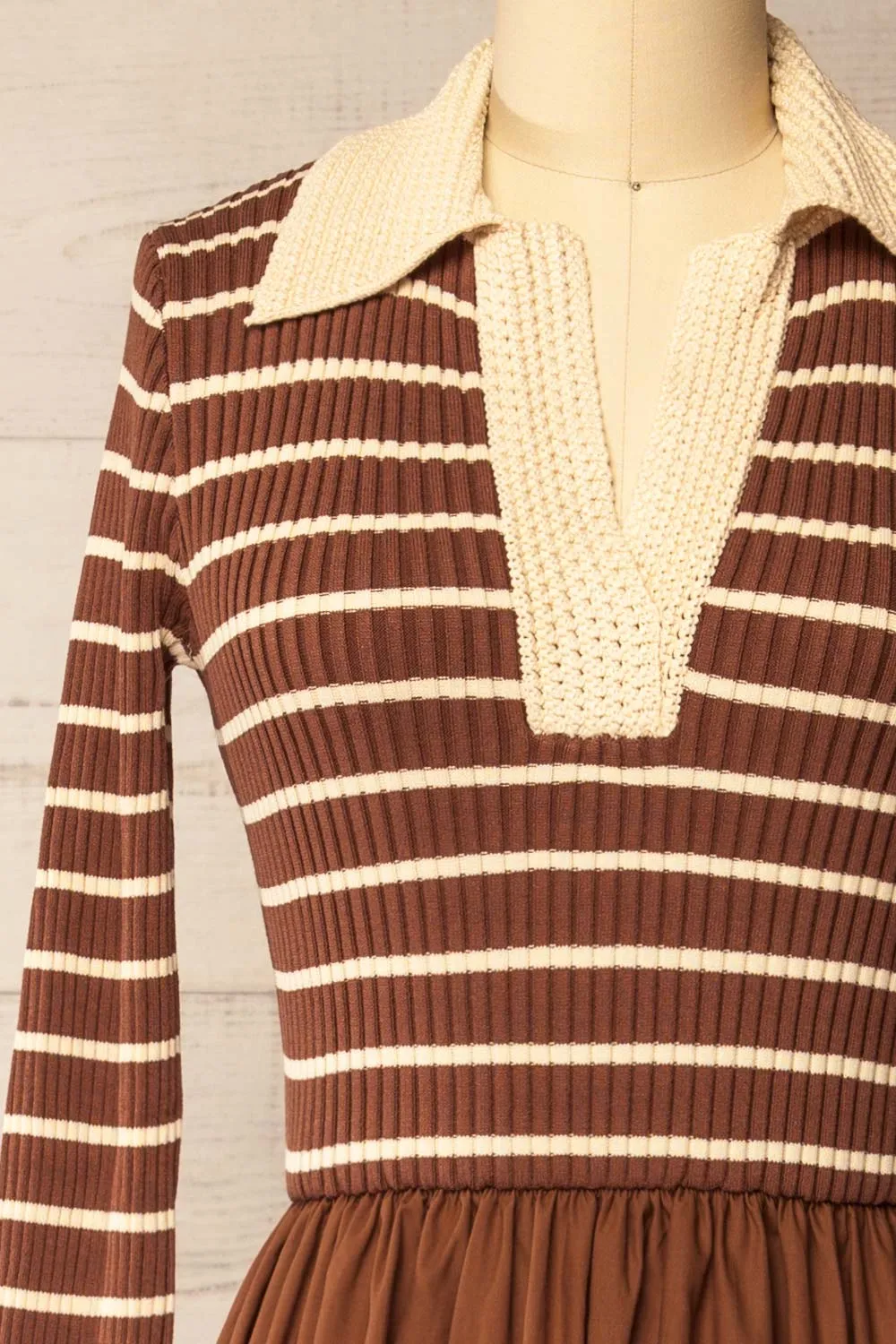 Cayce | Long Brown Striped Knit Dress with Crochet Details sold by Boutique 1861 product image thumbnail 3