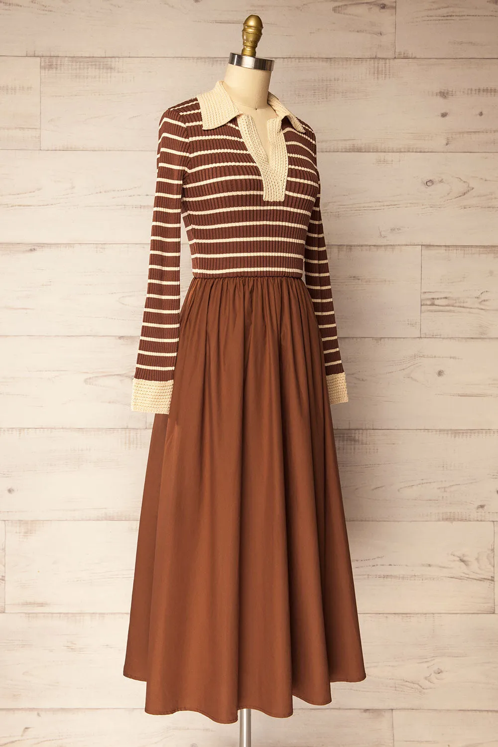 Cayce | Long Brown Striped Knit Dress with Crochet Details sold by Boutique 1861 product image thumbnail 4