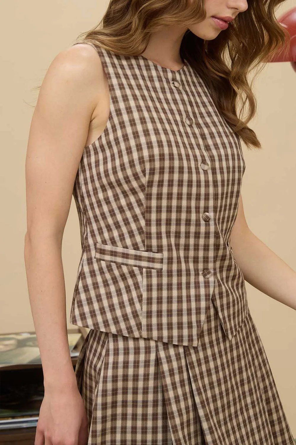 Carince | Brown Plaid Button Down Vest sold by Boutique 1861 product image thumbnail 4