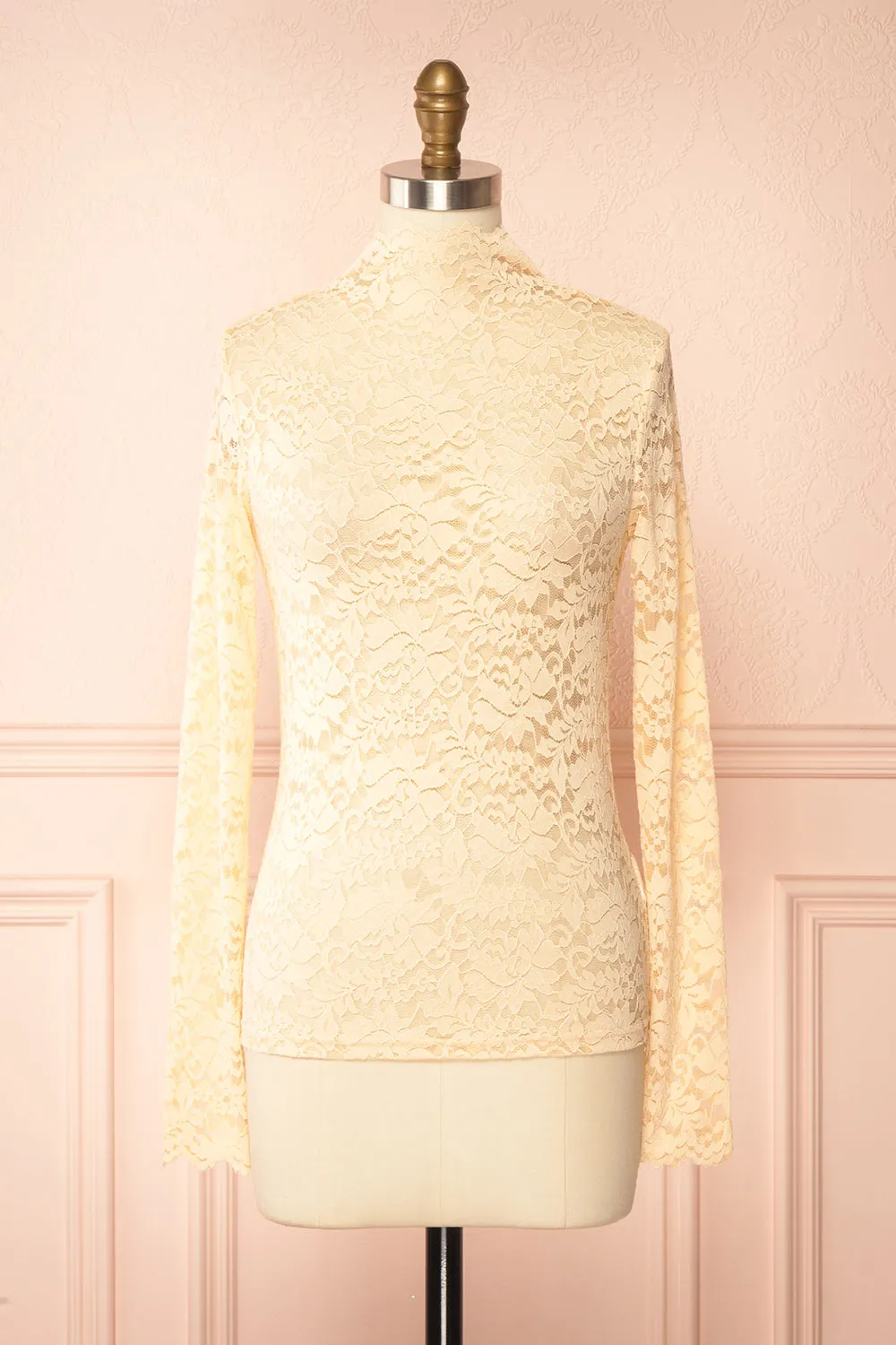 Sarida Beige | Sheer Fitted Lace Top sold by Boutique 1861