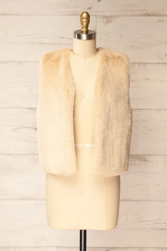 Guadaira | Beige Faux Fur Sleeveless Vest sold by Boutique 1861