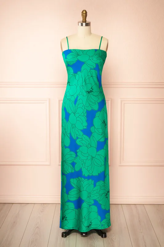 Morgany | Long Green Floral Dress sold by Boutique 1861