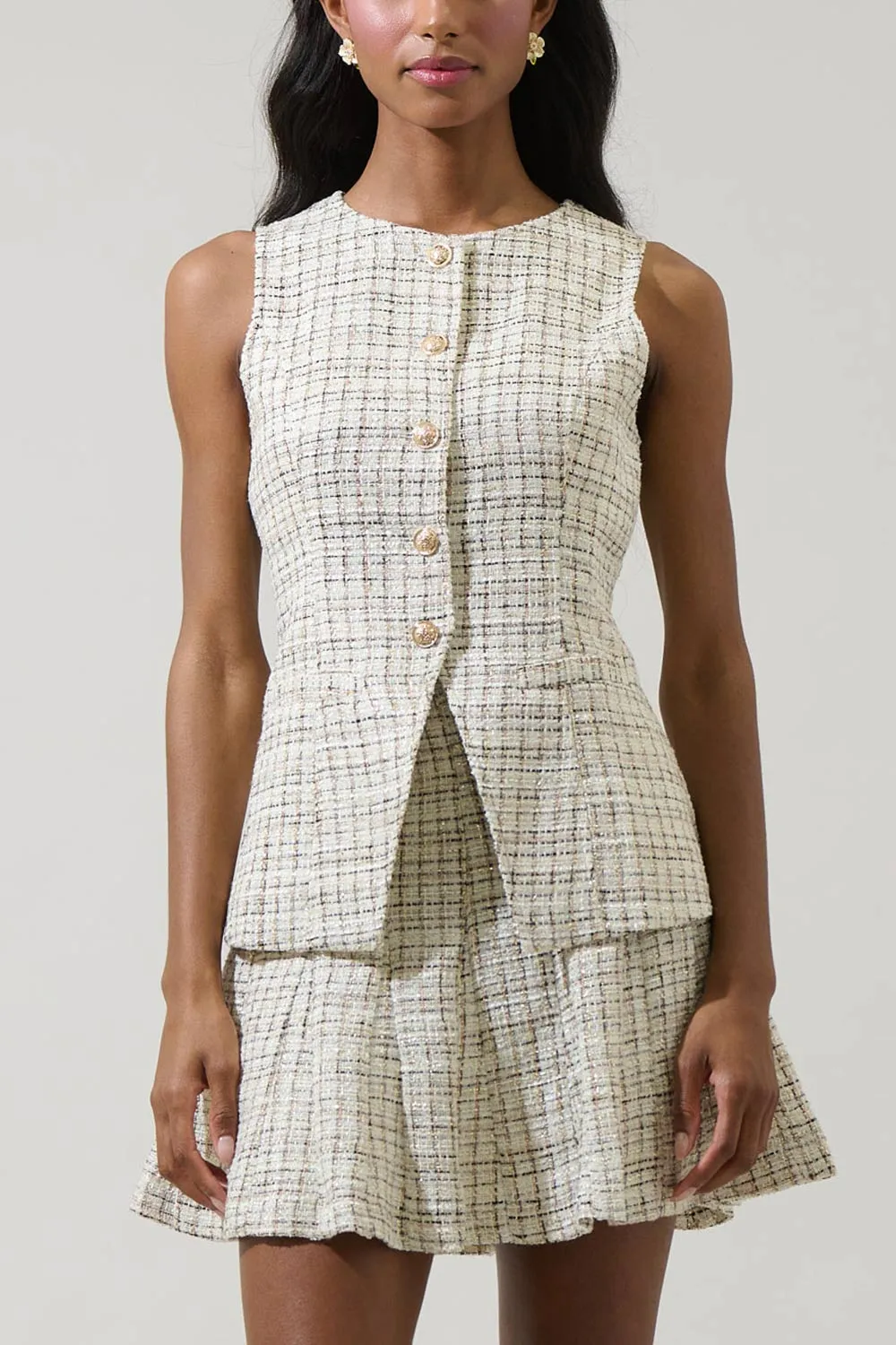 Gisella | Sleveless Tweed Top with Gold Buttons sold by Boutique 1861 product image thumbnail 2