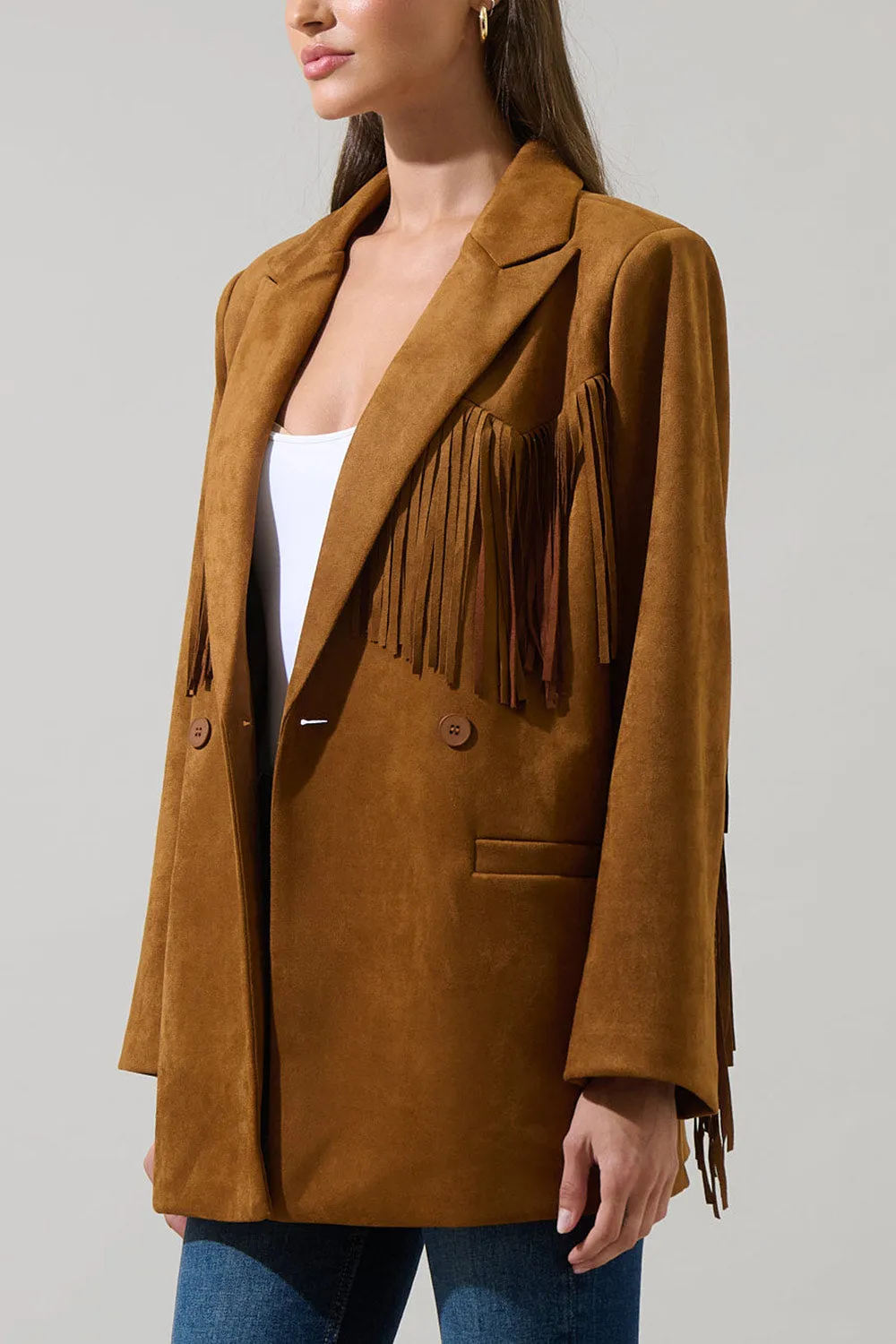Aiken | Brown Faux Suede Jacket with Fringes sold by Boutique 1861 product image thumbnail 4