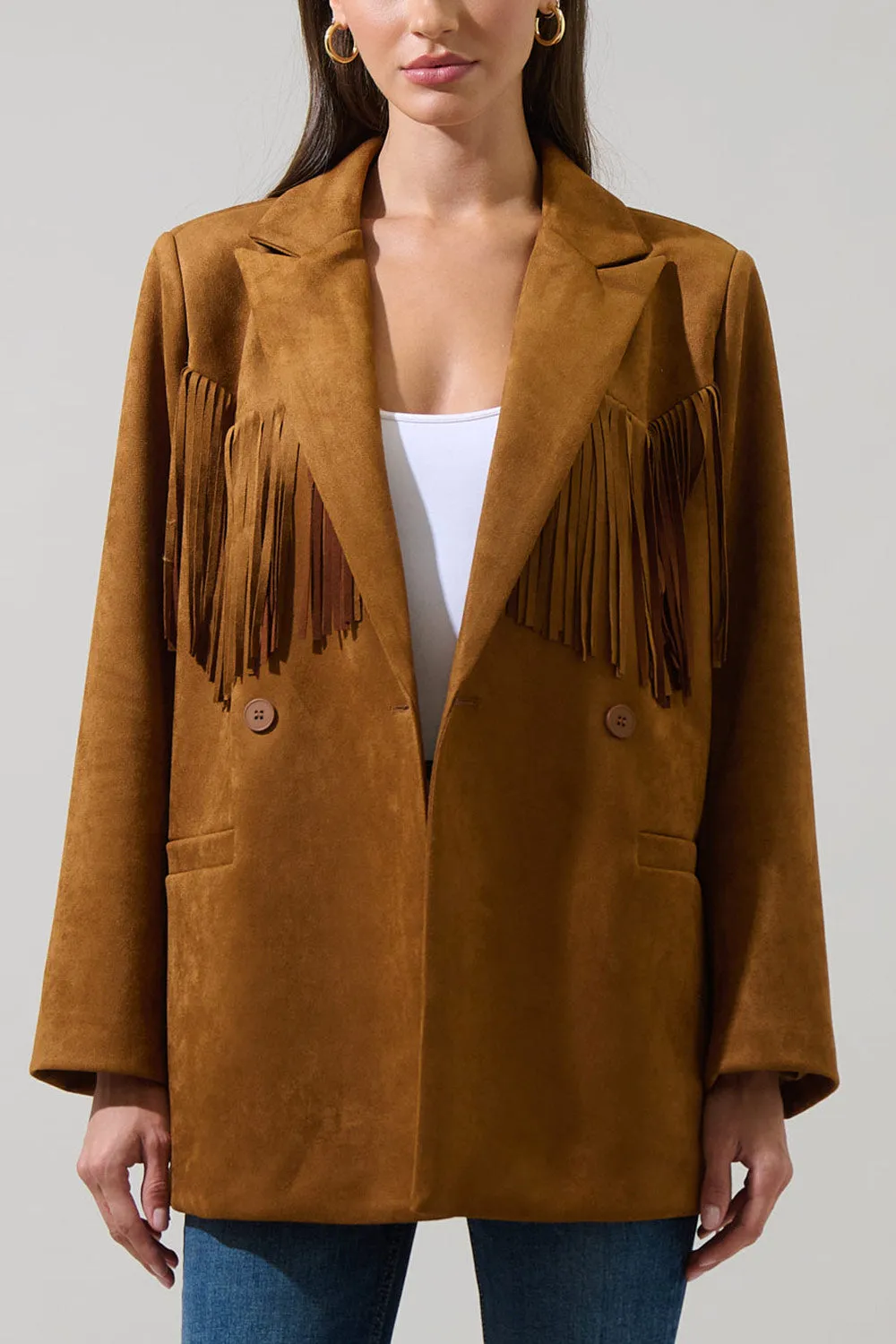Aiken | Brown Faux Suede Jacket with Fringes sold by Boutique 1861 product image thumbnail 3