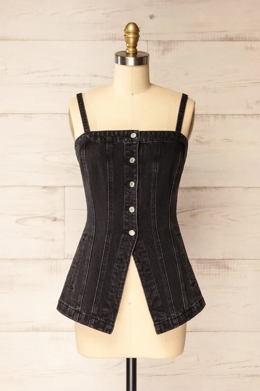 Harare | Black Denim Bustier with Pockets sold by Boutique 1861