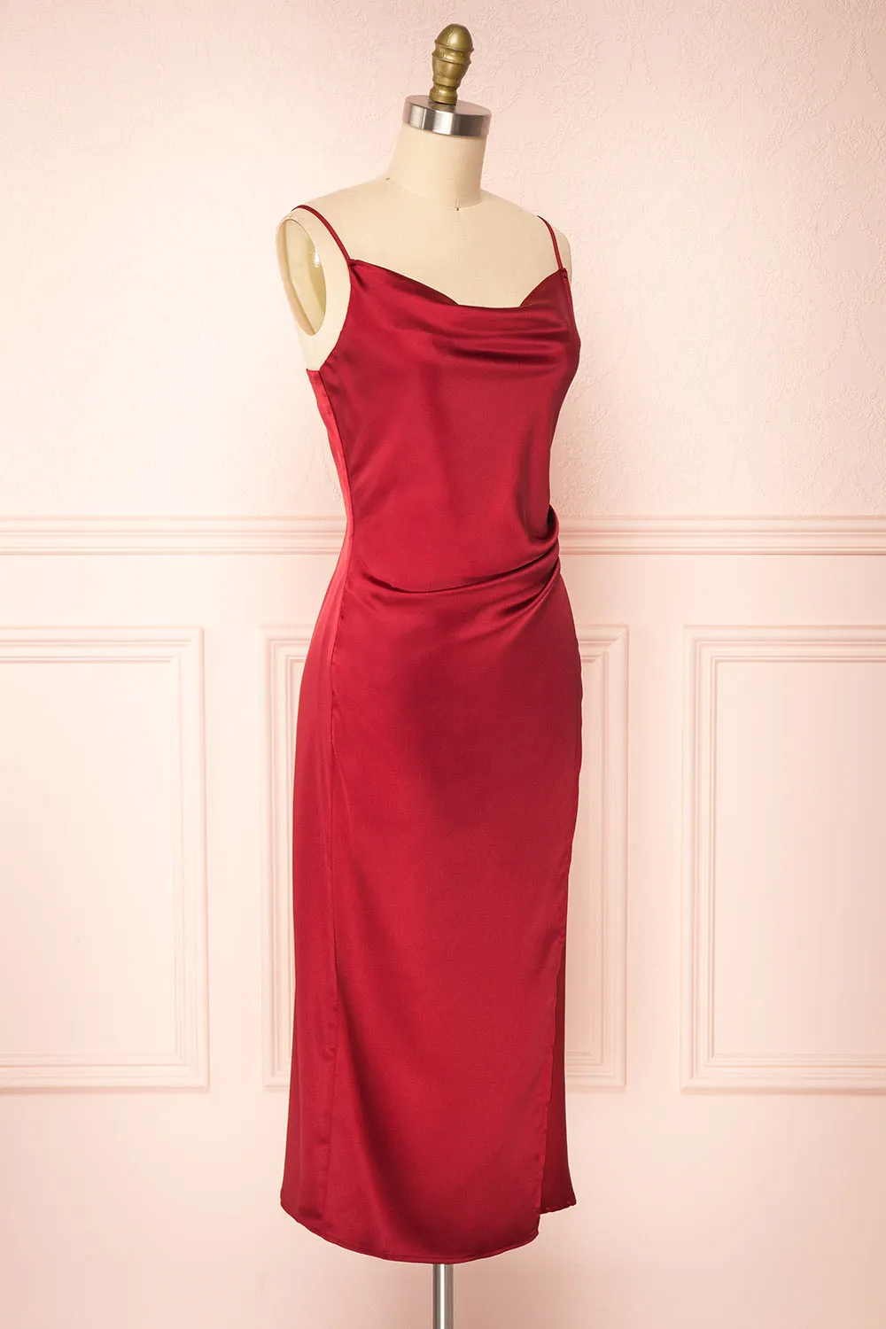 Chloe Burgundy | Cowl Neck Satin Slip Dress sold by Boutique 1861 product image thumbnail 4