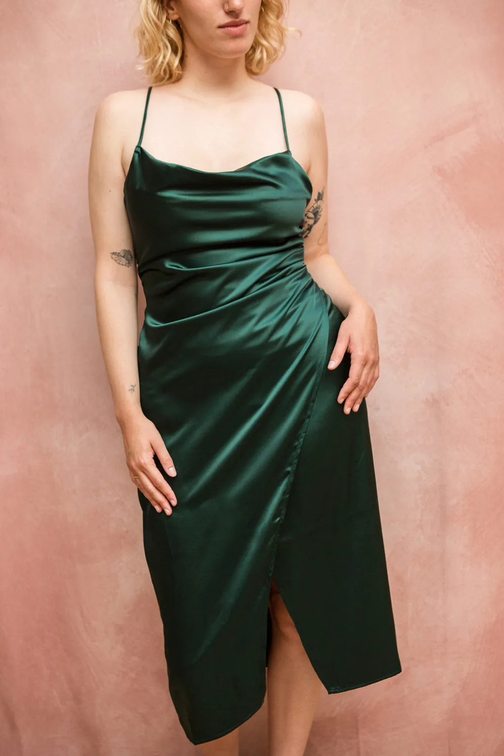 Chloe Burgundy | Cowl Neck Satin Slip Dress sold by Boutique 1861 product image thumbnail 2