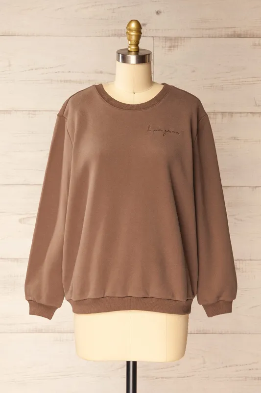 Galway Brown | Exclusive La petite garçonne Embroidered Sweatshirt sold by Boutique 1861