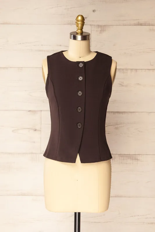 Kheda Brown | Sleeveless Tailored Vest sold by Boutique 1861