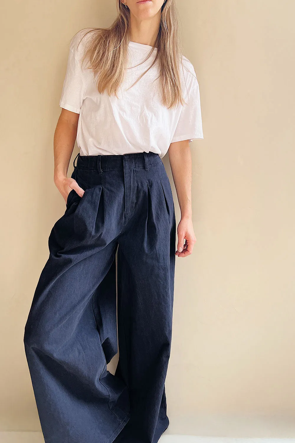 Arizona Navy | Wide Leg Pants with Waist Pleats sold by Boutique 1861 product image thumbnail 2