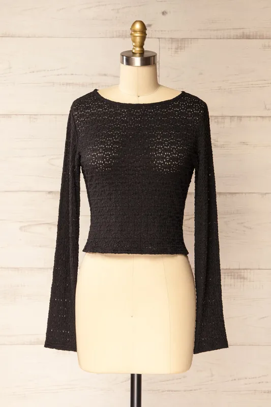 Ikeda | Long-Sleeved Sheer Black Top sold by Boutique 1861
