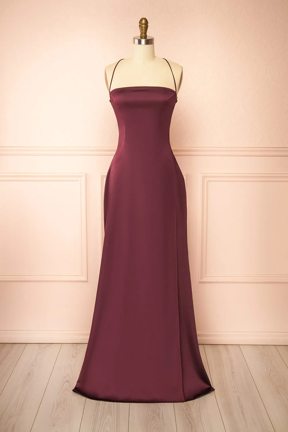 Izadora Burgundy | A-line Maxi Dress with Open Back sold by Boutique 1861
