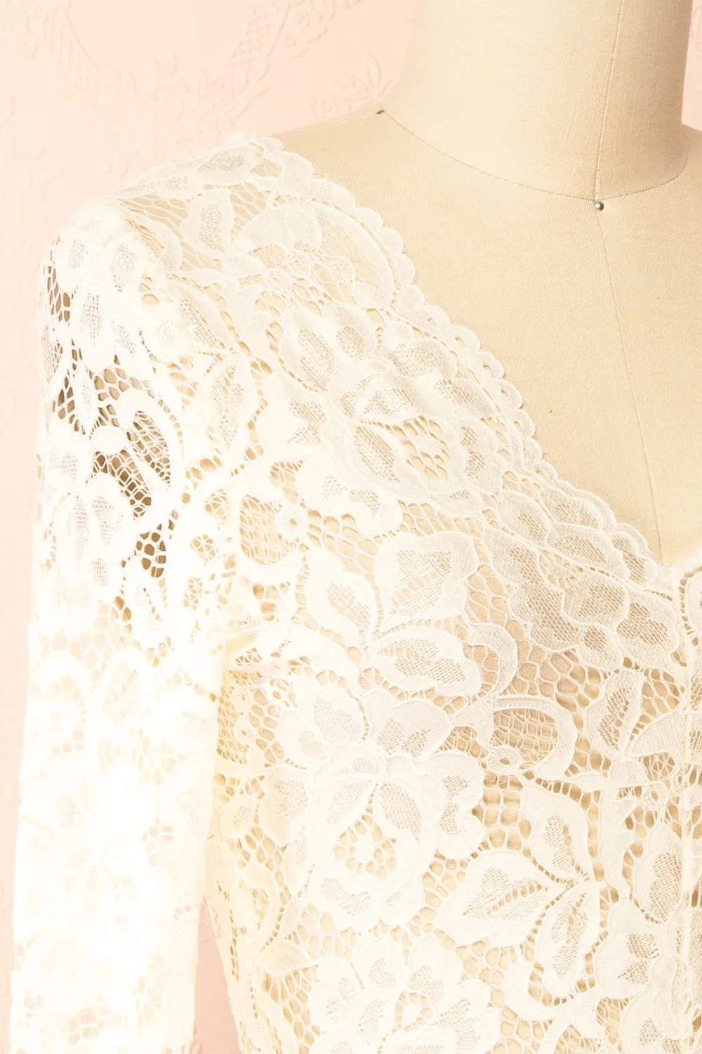 Rokia | Sheer Fitted Ivory Lace Top with V Neck sold by Boutique 1861 product image thumbnail 4