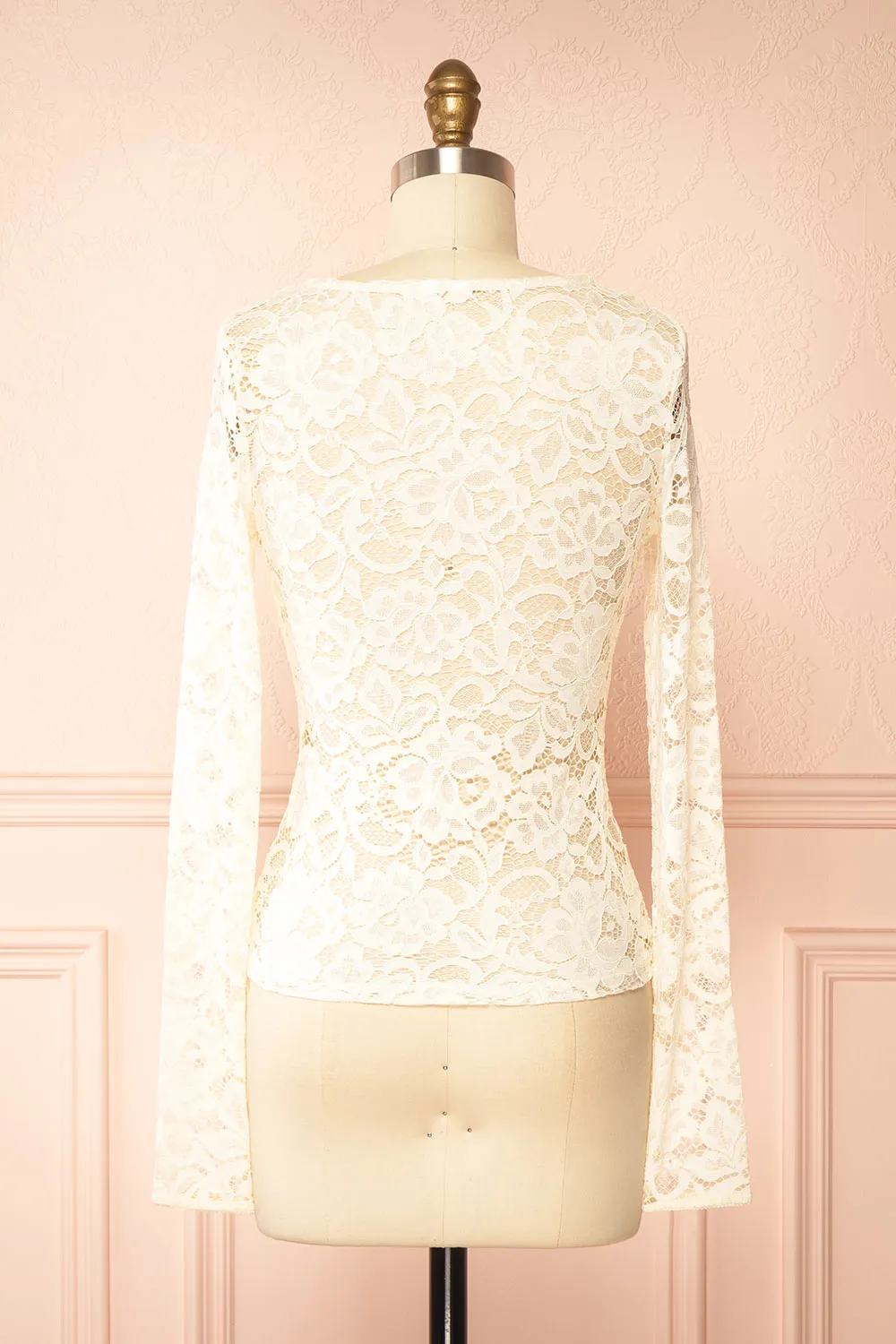 Rokia | Sheer Fitted Ivory Lace Top with V Neck sold by Boutique 1861 product image thumbnail 5