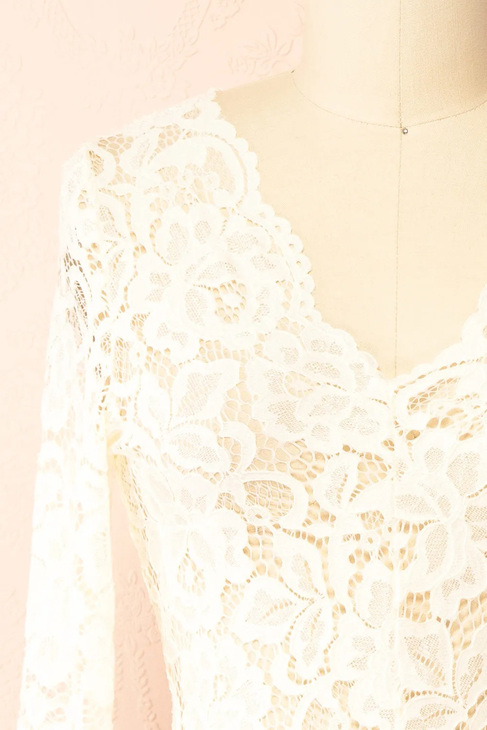 Rokia | Sheer Fitted Ivory Lace Top with V Neck sold by Boutique 1861 product image thumbnail 2