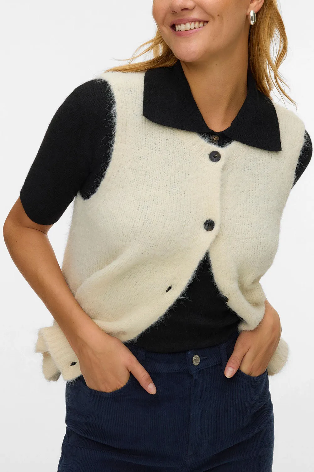 Cobar Ivory | Fluffy Knitted Button-Up Vest sold by Boutique 1861 product image thumbnail 3