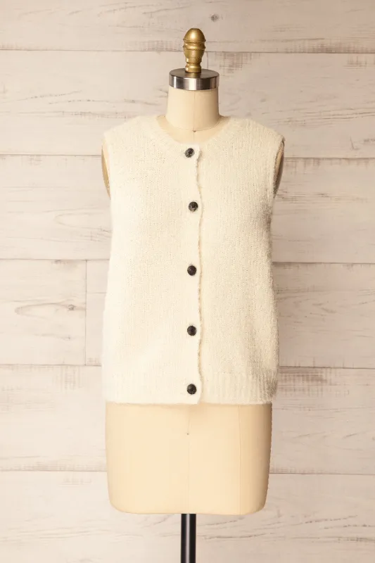 Cobar Ivory | Fluffy Knitted Button-Up Vest sold by Boutique 1861